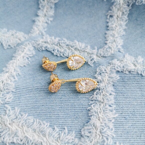 Alicia Bonnie Dual Elegance Gold White Crystal Ear Jacket Earrings Trendy Jewelr - Picture 2 of 3